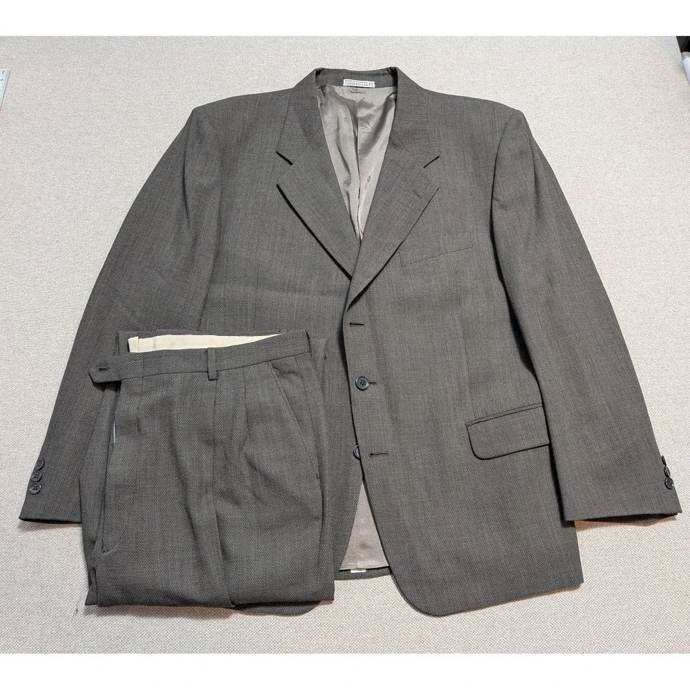 Profilo Men's 2 Piece Suit 44R Gray Wool Blazer Jacket Pants Formal